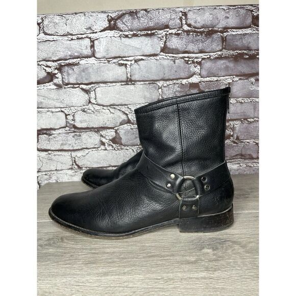 Frye Black Leather Harness Moto Biker Back Zip Mexico Boots Men’s Sz 11D US/44EU - Picture 1 of 16